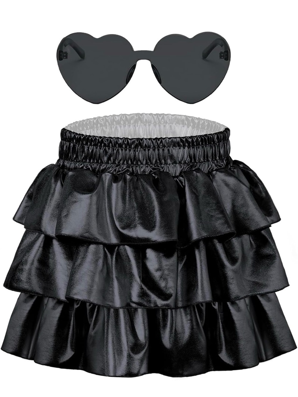 Black Ruffle Tiered Mini Skirt with Heart Sunglasses